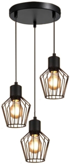 ZMH Pendelleuchte 3-flammig rund Pendelleuchte schwarz LED E27 Metall Retro