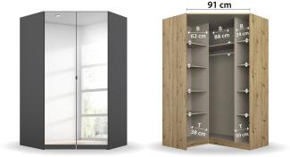 Eckschrank-Set 3-teilig CELLE in grau Hochglanz mit Spiegel