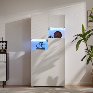 Ulife Vitrine mit LED-Beleuchtung – Hochschrank aus transparentem Acryl in Weiß offene Lagerung (80 x 38 x 170 cm)