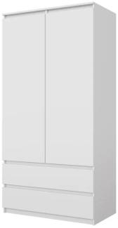 Furnica Kleiderschrank Joelle Weiß Matt, 2 Türen und 2 Schubladen H180cm B90cm T50cm