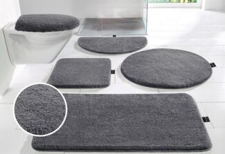 Bruno Banani Badematte Lana, Badvorleger, Badezimmer Teppich, Höhe 25 mm, rutschhemmend beschichtet, fußbodenheizungsgeeignet, schnell trocknend, strapazierfähig, Polyacryl, rechteckig, 3-tlg. Hänge-WC Set, Badteppich, Badematten, unifarben, auch als 3...