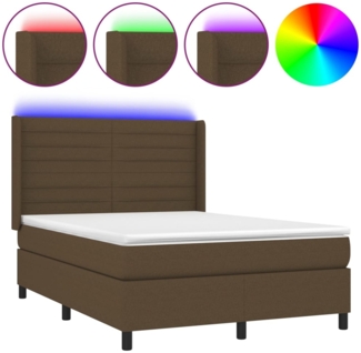 vidaXL Boxspringbett mit Matratze & LED Dunkelbraun 140x200 cm Stoff 3138400