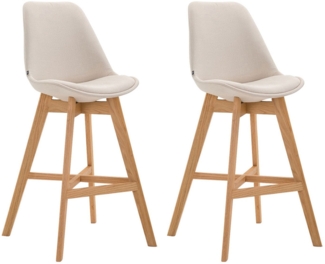 TPFLiving Barhocker 2er Set (Set, 2 St, Barstuhl - Thekenhocker - Tresenhocker - Hocker für Küche), 4-Fuß Gestell Holz Natur - Sitzfläche: Stoff Creme
