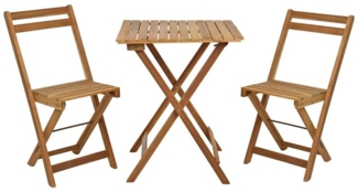 Estexo Balkonset klappbar 3tlg, Holz braun, Tisch: 60 x 60 x 74 cm, Stuhl: 38 x 52 x 81 cm
