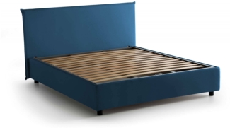 Dmora Doppelbett Alvacus, Bettkasten aus Stoff, Öffnung vorne, geeignet für Matratze 140x200 cm, 100 % Made in Italy, Blau