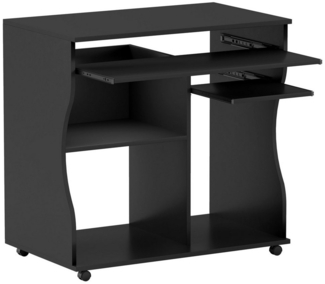 MC Star Computertisch Schreibtisch mit Rollen Bürotisch mit Tastaturablage, Ablage, PC Tisch (Schwarz 80 x 48 x 75 cm)