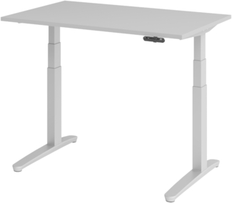 bümö elektrisch höhenverstellbarer Schreibtisch 120x80 cm mit Memory-Steuerung - Design Schreibtisch höhenverstellbar elektrisch, elektrischer Schreibtisch grau, Gestell silber, XBHM12-5-SS