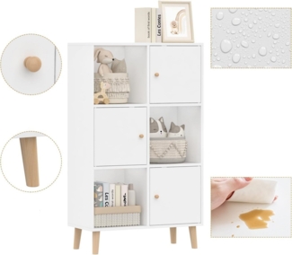 JEOBEST Bücherregal Bücherschrank mit 3 Türen, 3 Fächer, Massivholzbeinen, 1-tlg, Standregal Aufbewahrungregal Büroregal Aktenschrank H 110cm