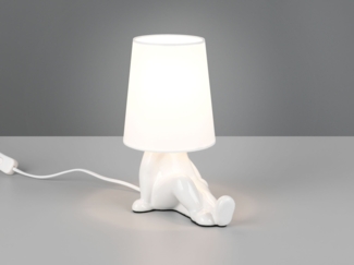 Tischleuchte HUMA Keramik Weiß mit Stoffschirm, Höhe 24,5cm