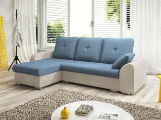 Ecksofa Sofa DEKOS mit Schlaffunktion Weiss / Hellblau Ottomane Links