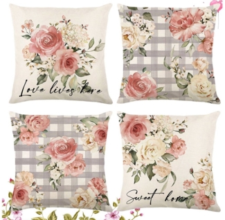 Jibenhome Kissenbezüge 45x45 Kissenbezug, 4er Kissenhülle Leinen Weiche Dekokissenbezug Sofa, Blume Pillow Cover Kissen Bezug, Zierkissenbezug Garten Wohnzimmer