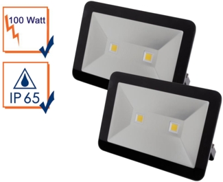 100 Watt LED Strahler ALU, 2er SET 4000 Kelvin Neutralweiß, IP65, 25x36cm