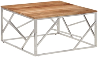 Couchtisch, Sofatisch Silbern Edelstahl und Massivholz Akazie