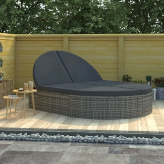 vidaXL Doppel-Sonnenliege mit Kissen Poly Rattan Grau 318161