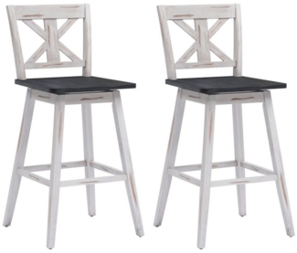 COSTWAY 2er Set Vintage Barhocker drehbar, Tresenhocker mit Fu?stütze und Lehne, Bistrohocker aus Holz, Sitzhocker, Barstuhl für Zuhause, Restaurant & Pub, wei? (24'')