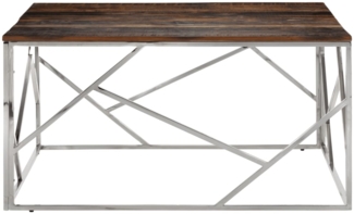 Couchtisch, Sofatisch Silbern Edelstahl und Massive Holzschwellen