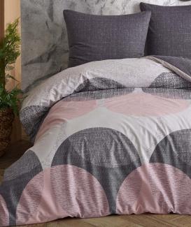 Buymax Bettwäsche Teddy Plüsch Bettezug-Set Wende-Bettwäsche, Fleece, 2 teilig, 135x200 cm, Winterbettwäsche, flauschig, warm, Kreise, Grau Rose