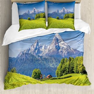 Abakuhaus Bettwäsche Milbensicher Allergiker geeignet mit Kissenbezügen, Microfaser, Berg Alpen mit Wiese Flora