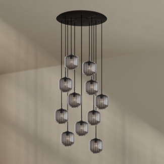 s.luce Velo 12-flammige Galerieleuchte Ø 80cm Baldachin Ø 20cm Rauch, Schwarz