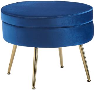 Sitzpouf Rund Dunkelblau 52 x 52 cm Samt mit Metallbeinen Gold