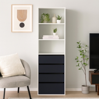 HTI-Living Weiß/Grau Schrank mit 4 Schubladen und 3 offenen Fächern