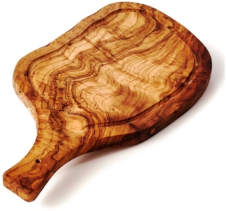 dasOlivenholzbrett Servierbrett Steakbrett aus Olivenholz mit Saftrille und Griff, Olivenholz, (1-St)