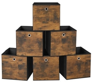 SONGMICS Aufbewahrungsbox, 6er Set, Ordnungsboxen, Vliesstoff, Faltbox, 30 x 30 x 30 cm, Stoffbox, für Würfelregal, Organizer für Kleidung, vintagebraun-schwarz RFBDE102B01