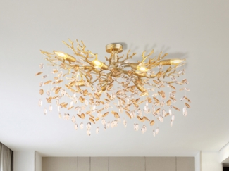 Große Deckenleuchte QUEENA Gold 7-flammig Glas Kristall 2-farbig, Breite 85cm