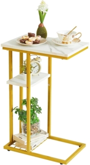 YMYNY Beistelltisch Kaffeetisch C-Form 40x26x61.5 cm Marmormuster Weiß Gold