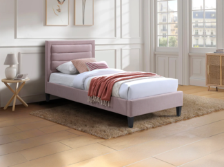 Vente-unique - Bett 90 x 190 cm mit gepolstertem Kopfteil - Rosa - MACHUPIO