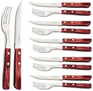 Tramontina Steakbesteck Pizzabesteck, Set, rostfrei (12-tlg), 6 Personen, Edelstahl, scharfe Klinge, FSC Echtholzgriffe, spülmaschinenfest