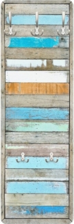 Bilderdepot24 Garderobenpaneel Design Holzoptik Bretteroptik Vintage Shabby Landhaus Shelves Sea (ausgefallenes Flur Wandpaneel mit Garderobenhaken Kleiderhaken hängend), moderne Wandgarderobe - Flurgarderobe im schmalen Hakenpaneel Design