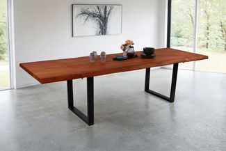 Esstisch Baumkante Akazie nuss 200 (300) x 100 U-Gestell schwarz mit Ansteckplatten CALI 150443187