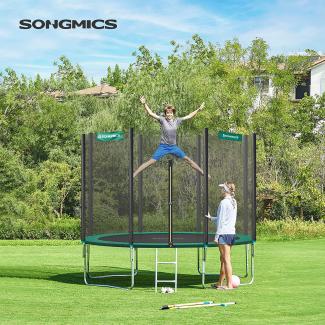 Songmics Trampolin mit Sicherheitsnetz, Leiter und gepolsterten Stangen, schwarz-grün, Ø 366 cm