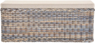 Krines Home Sitztruhe Breiter Rattan Wäschekorb 115cm mit Deckel Wäschetruhe XXL Sitzbank, schmal Flur Bank Sitzhocker Wäschesammler Sitz-Truhe Natur Rechteckig