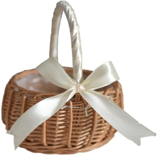 SEEZSSA Weidenkorb Weidenkorb Rattan Blumenkorb,Hochzeit Handkorb,Blumenkinderkörbchen, Rattan Korb mit Griff,Kunststoffeinsatz für Hochzeitszeremonie Party