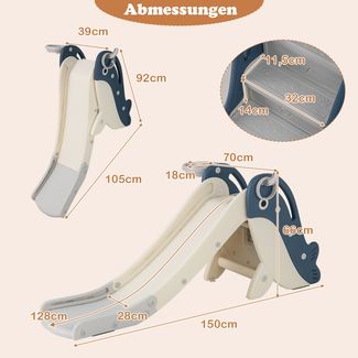 Kinder Rutsche mit Basketballkorb & Ringwurf Freistehendes Rutschespielset Klappbare Kinderrutsche