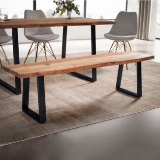 FineBuy Esszimmerbank Akazie Massivholz / Metall mit Baumkante, Esstischbank Holzbank Massiv ohne Lehne, Küchenbank Essbank Modern, Sitzbank Esszimmer Braun