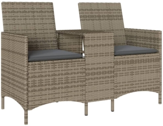 vidaXL Gartensofa 2-Sitzer mit Tisch und Kissen Grau Poly Rattan 4003886