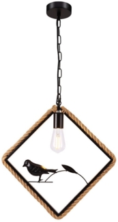 BlingBin Pendelleuchte Retro Hanfseil Hängelampen, Vogelmuster E27 Pendellampe, Kronleuchter, Höhenverstellbare, ohne Leuchtmittel, Verstellbare Pendelleuchte für Küche, Schlafzimmer, Bar, Café