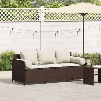 vidaXL Gartensofa mit Kissen 3-Sitzer Braun Poly Rattan 4104173
