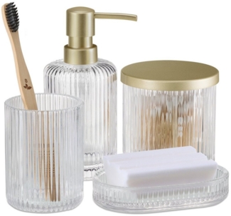 Navaris Badaccessoire-Set Badezimmer Set 4-teilig aus Glas - Badzubehör - Bad Accessoires, 4 tlg.