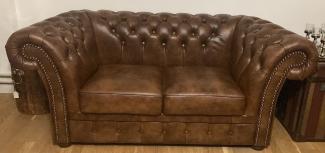 Casa Padrino Luxus Chesterfield Leder 2er Sofa Vintage Braun 170 x 90 x H. 80 cm - Echtleder Wohnzimmer Sofa - Wohnzimmer Möbel - Chesterfield Möbel - Luxus Möbel - Luxus Wohnzimmer Einrichtung