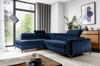 99rooms Dali Ecksofa Velours SALVADOR Dunkelblau Links mit