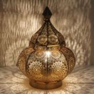 'Gohar' Orientalische Tischlampe, Antik-Gold Metall, 30x18 cm