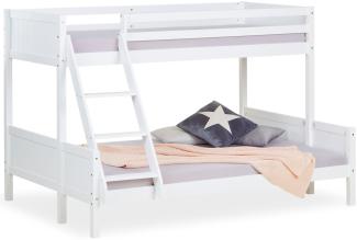 Homestyle4u Kinderbett Etagenbett 90x200 und 140x200 Jugendbett Hochbett Weiß, lackiert, massives Kiefernholz