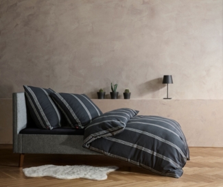 Fleuresse Lech Edelflanell Bettwäsche 155x220 Streifen grau schwarz 604577-01