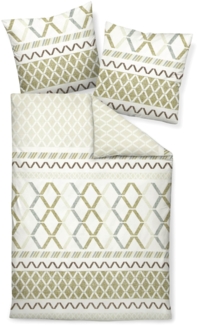 Janine Feinbiber Bettwäsche Davos 200x200 Streifen Zickzack oliv blau 65119-06