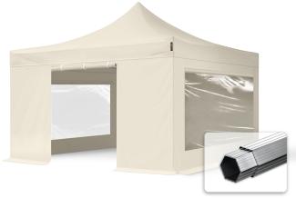 4x4m Faltpavillon PROFESSIONAL Alu 40mm, Seitenteile mit Panoramafenstern, creme