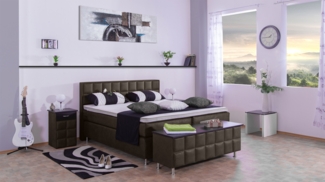 Meisterbetten Boxspringbett Peru 160x220 in MS-Brown, Matratzenbezug Nano, Komfortschaum-Topper